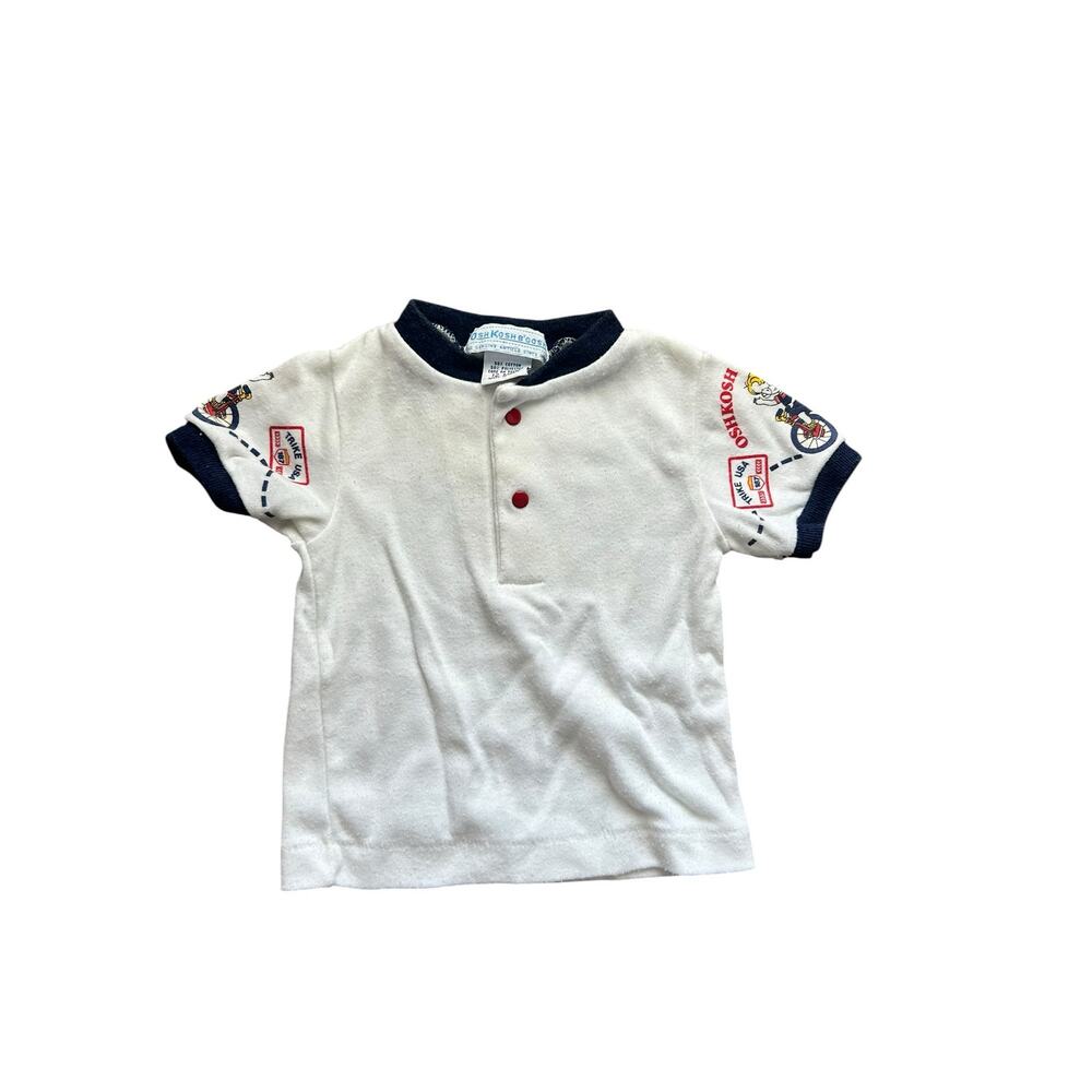Vintage 90s OshKosh B'Gosh Baby Boy Trike USA Ringer Tee Shirt, Size 12M